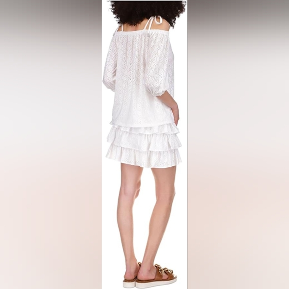 NWT Michael Kors White Eyelet Off Shoulder and Tie Top Size Small - Picture 2 of 3